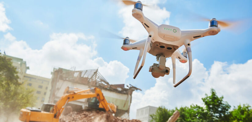 Drone,Inspecting,Construction,Demolition,Site,Or,Building,Area