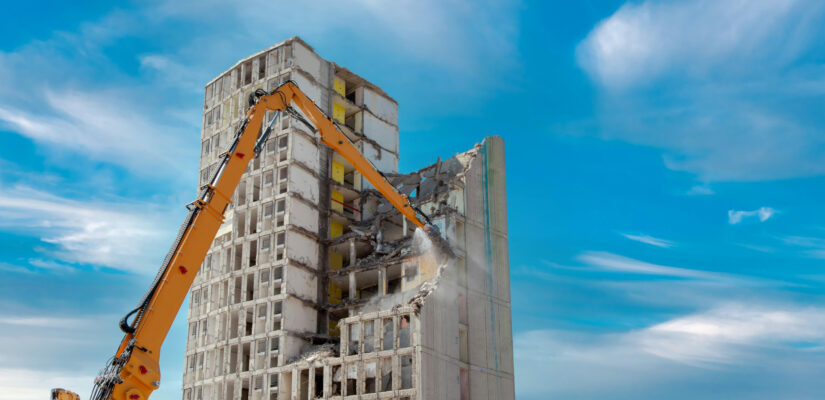 Demolition,Of,The,Old,Building,With,Sloopkraan.,Residential,House,,Highrise